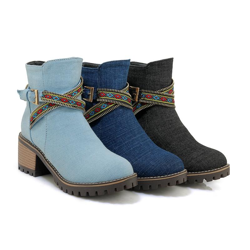 Cizme denim la modă bota feminina cizme gleznă cizme damă cowboy denim pantofi cu toc înalt pantofi sexy pentru femei botine de damărfg567