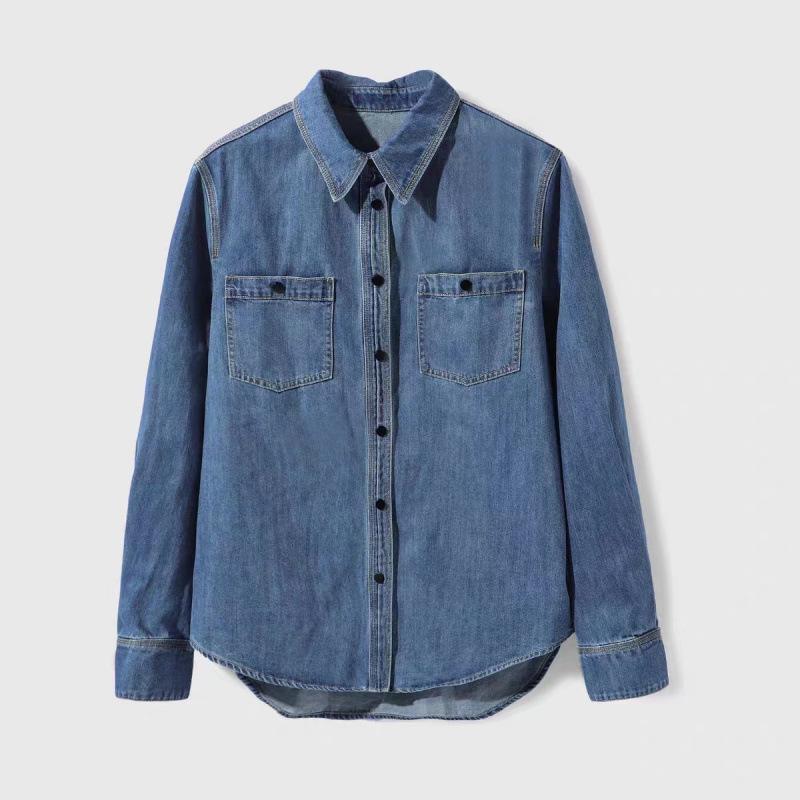 Simple Retro Irregular Denim Shirt for Women - Loose Fit, Single-Breasted, Versatile Top for Spring and Autumn.
