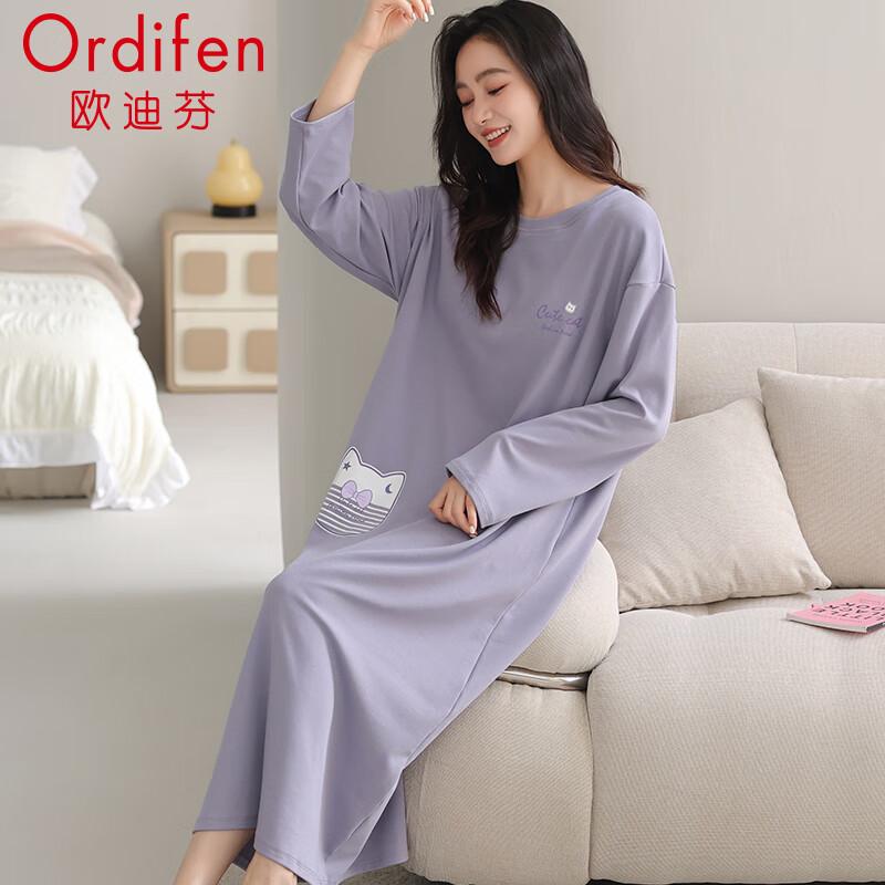 Ordifen Seepwear Spring and Autumn Pure Cotton Crew Neck Puover ong Seeve Nightdress 2026 New Comfortabe Homewear Suitabe for Outdoors