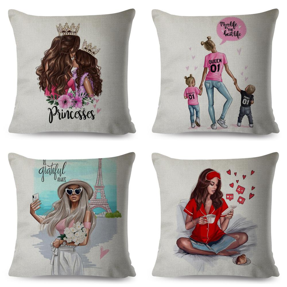 Fashion Cute Cartoon Super Mama Husă de pernă In 45*45cm Decor Mamă și Bebeluș Față de Pernă pentru Canapea Acasă Față de Pernă Super Daddy