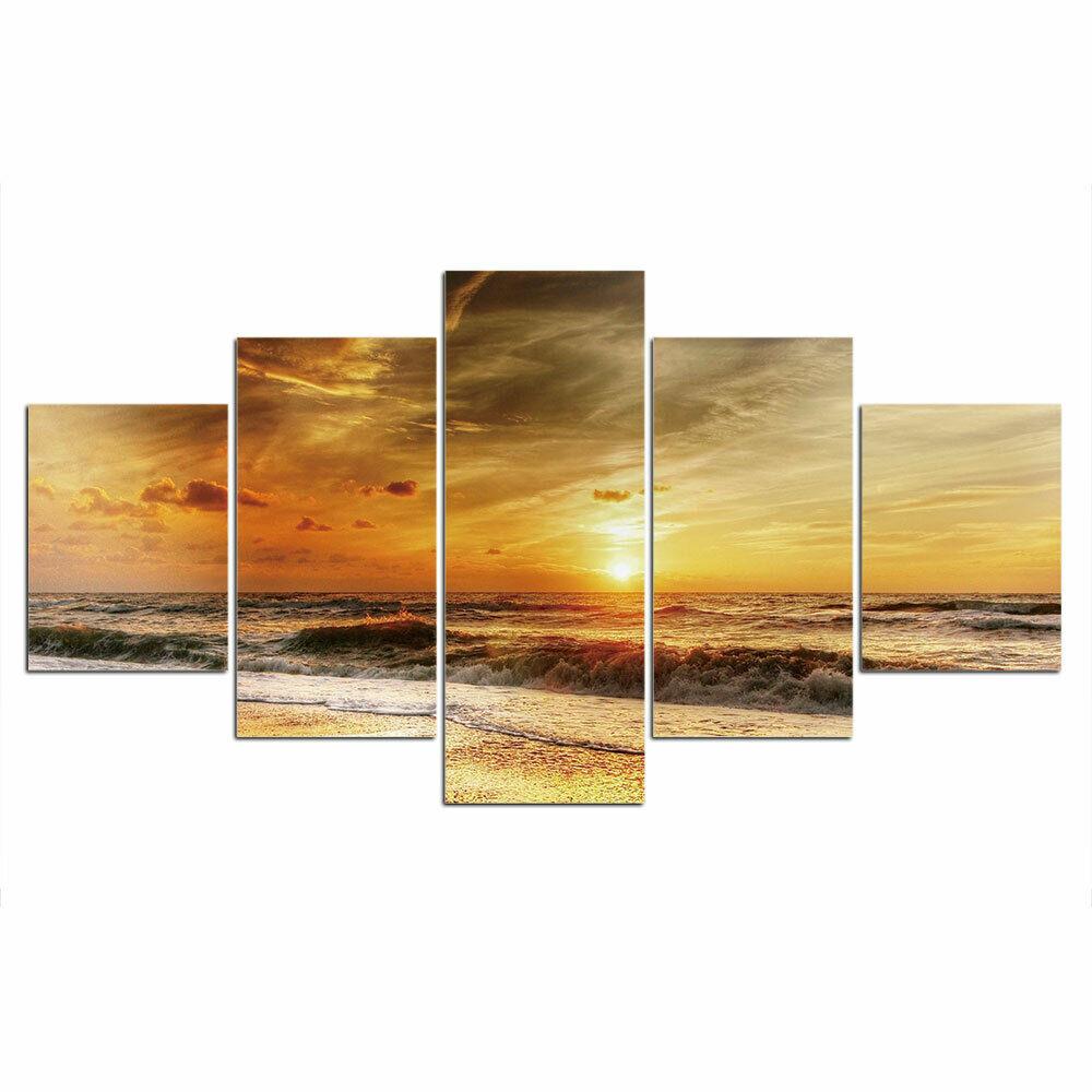 

5 шт., пляжные волны, закат, морской декор, 5 шт., фотографии, художественный постер, HD печать, домашний декор, абстрактный 5-панель, декор для комнаты, современный холст
