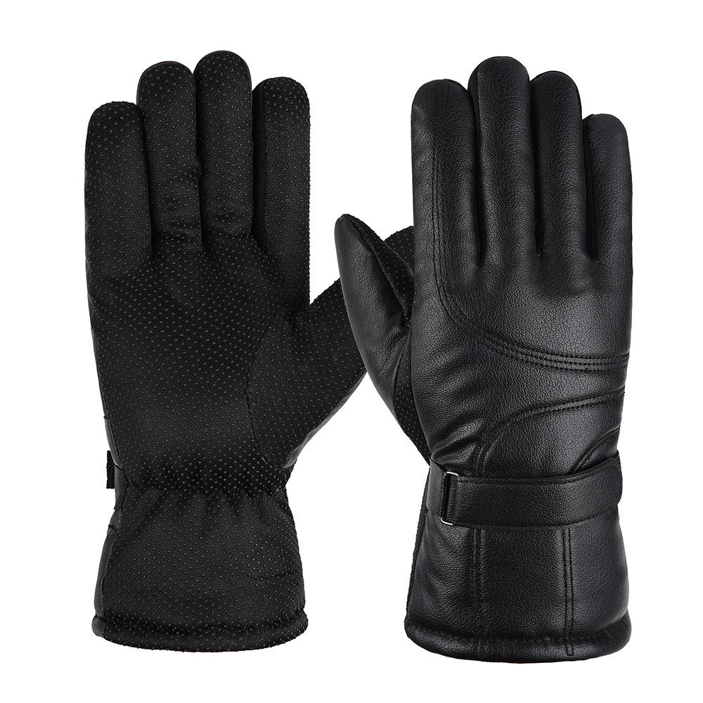 Thickened Fleece Lined Leather Cycling Gloves Windproof Cold Resistant for Men Women Autumn Winter Motorcycle Riding