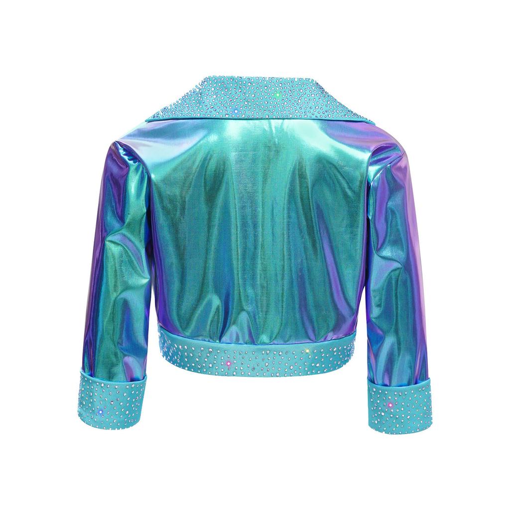 Kinder Bühnenauftritt Jacke Mädchen Jazz Dance Oberbekleidung Glänzende Strasssteine mit Reverskragen