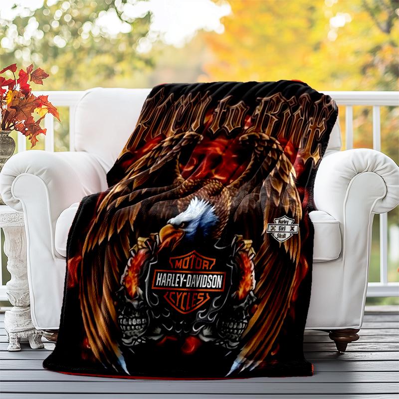 Vintage Motorcycle Flannel Blanket Soft All-Season Throw, Design for Camping, Car Travel, Hiking Sofa, Bed, Office Perfect Gift for Parties