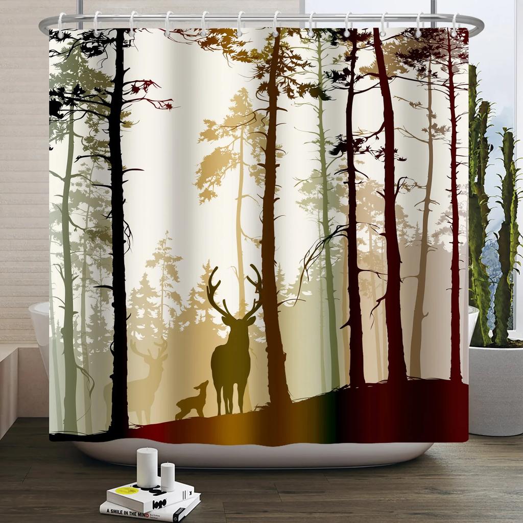 Fall Forest Natural Scene Shower Curtain for Bathroom Autumn Maple Tree Plants Rural Landscape Pumpkin Waterproof Shower Curtain
