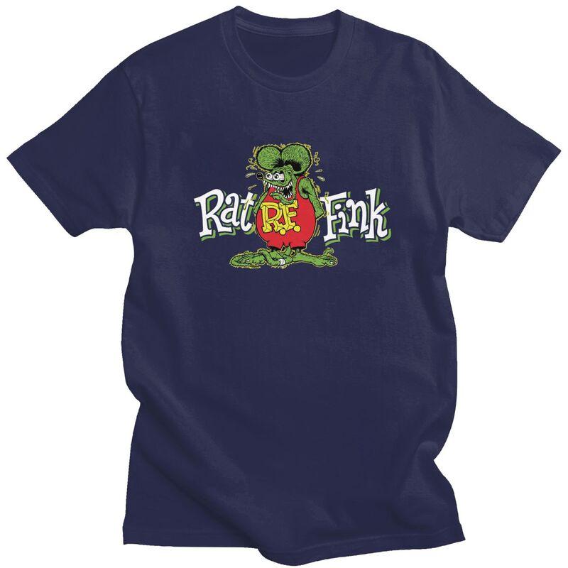 Custom Anime Cartoon Rat Fink T Shirts for Men Pure Cotton Tees Tshirts Short Sleeve Casual Tshirt