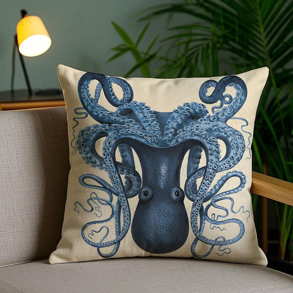 Blue Sea Creature Coral Shrimp Pillow Case Custom Printed Brushed Fleece Pillow, Baby Skin-Touch, Eco-Friendly Dye-Sublimation C