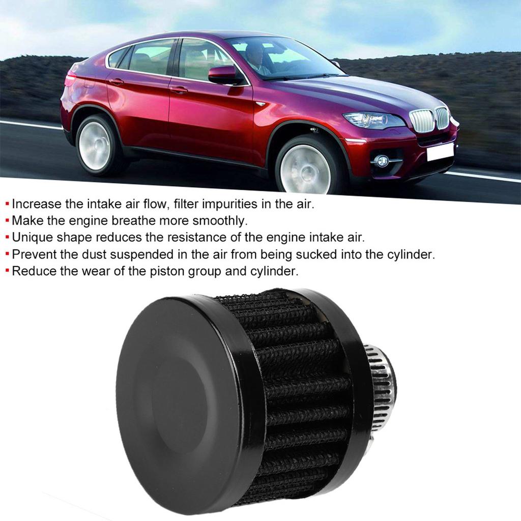 13mm/0.5in Mini Air Intake Filter Vent Crankcase Breather Universal Car Accessory Noire