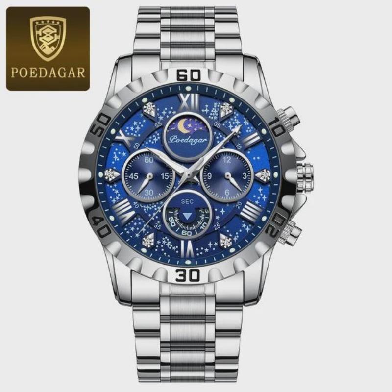 POEDAGAR Luxury Watch for Man Quartz Sports Men Watch Waterproof Luminous Stainless Steel Chronograph Watches
