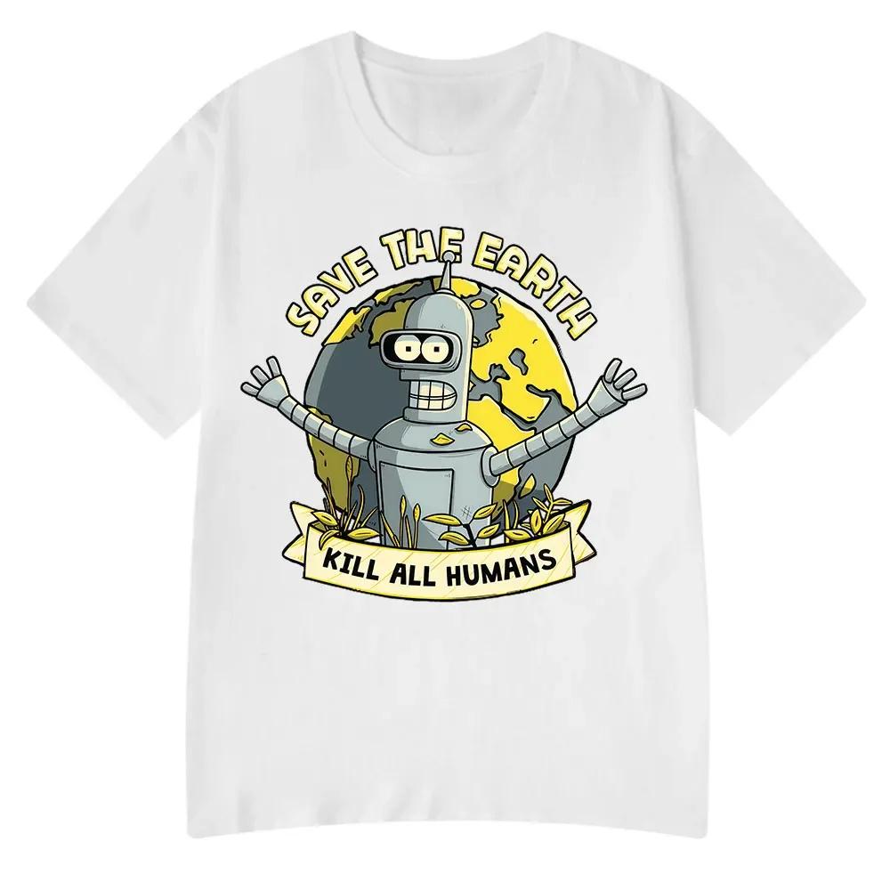 Rettet den Planeten Tötet Alle Menschen Lustige Roboter T-Shirts Herren Damen Kleidung Retro Kurzarm T-Shirts Übergroßes T-Shirt Sommer Shirt