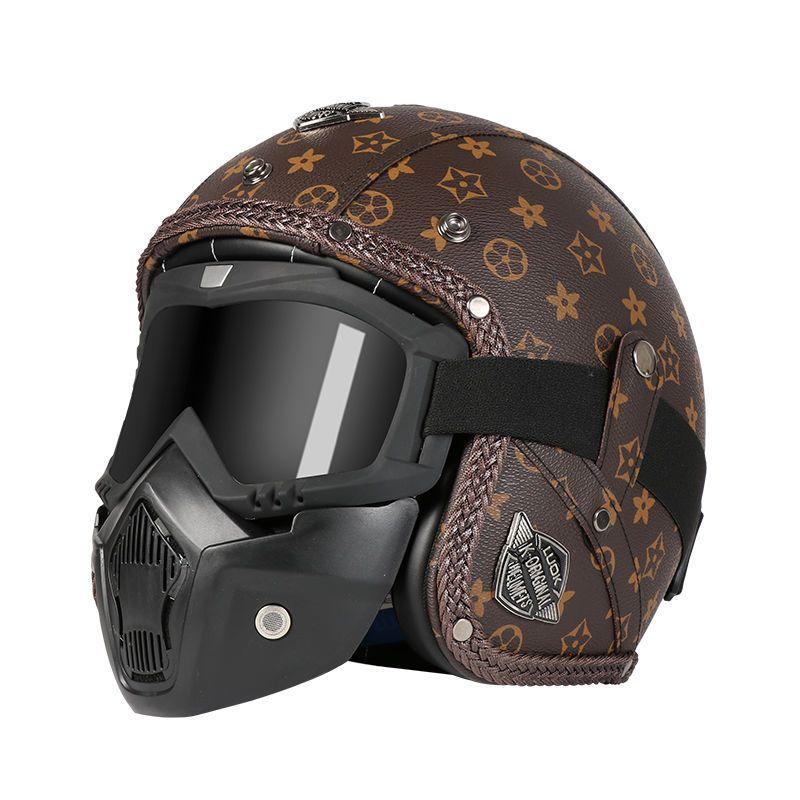 Retro Helmet Electric Motorcycle Leather Helmet Summer Pedal Cruise Motorcycle Harley Men and Women Three Quarter Helmet Half Helmet