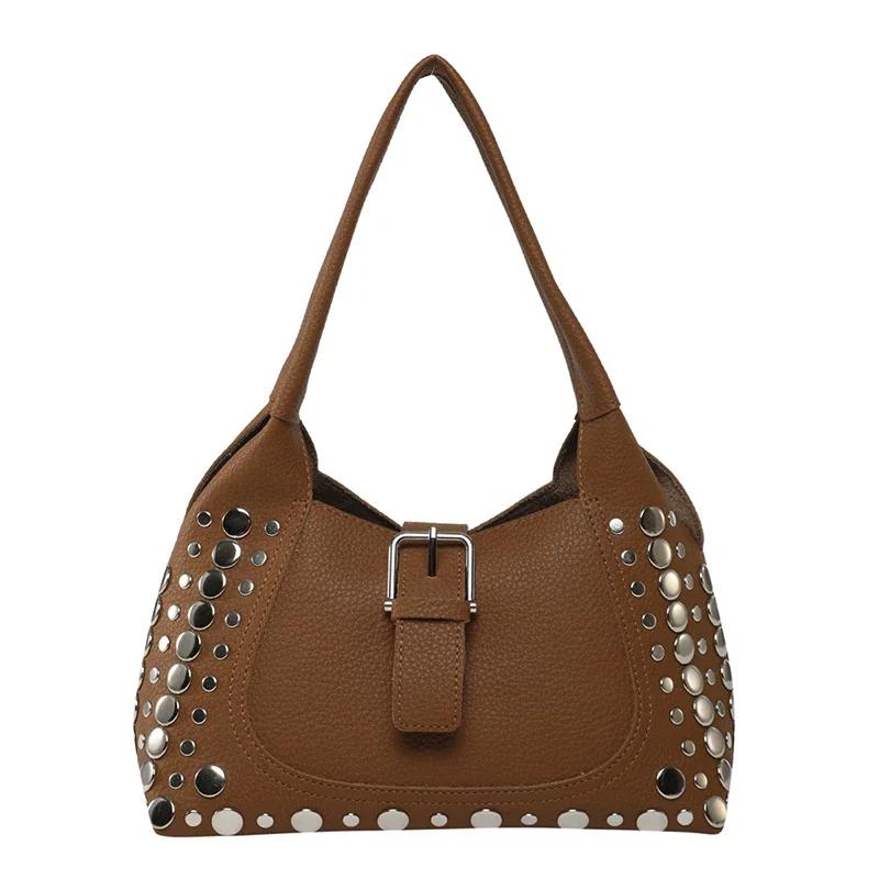 Fashionable Hasp PU Sweet Large Capacity Shoulder Bags for Women 2026 High Quality Rivets Sense of Luxury Commute Style Tote Bag