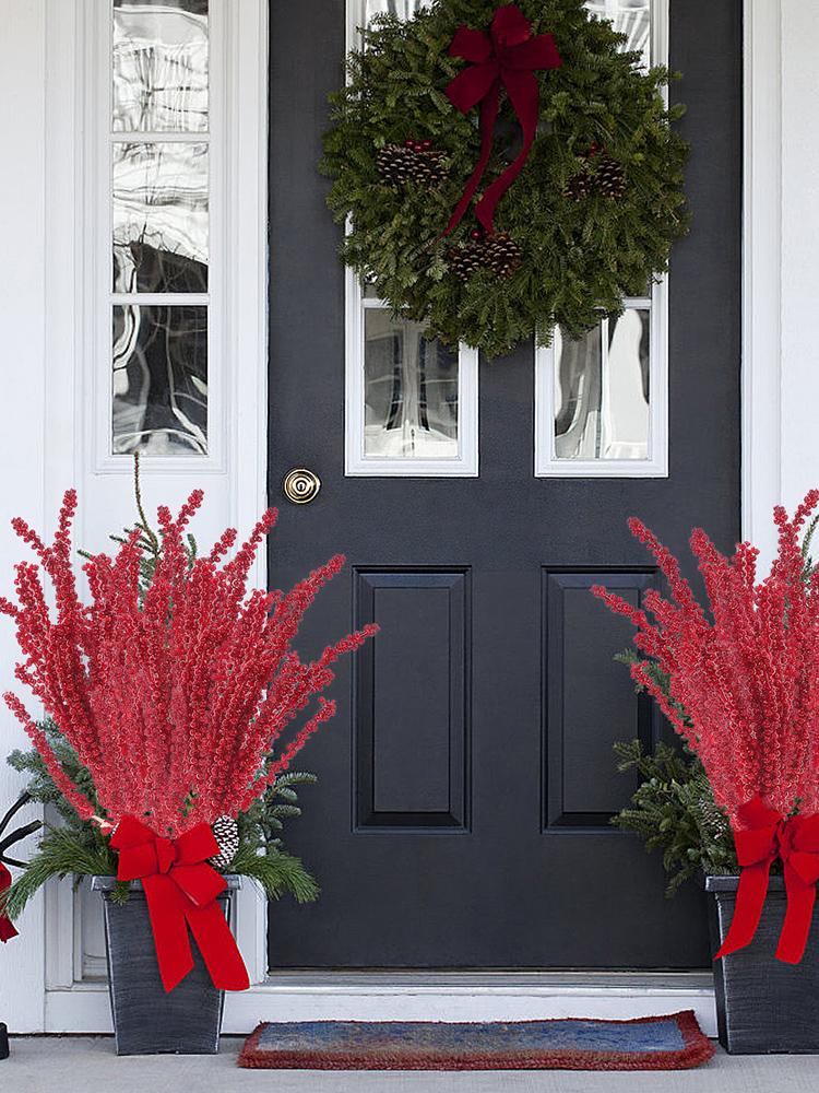 Artificial Red Berry Branches Ornaments Wedding Holiday Season Winter Home Decor