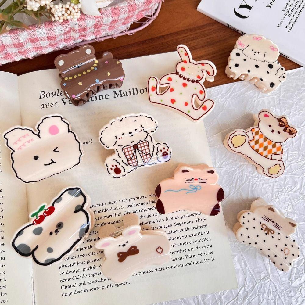 Korean Style Plaid Dog Crab Clip Puppy Small Shark Clip Sweet Spotted Cat Hair Clip  Headdress