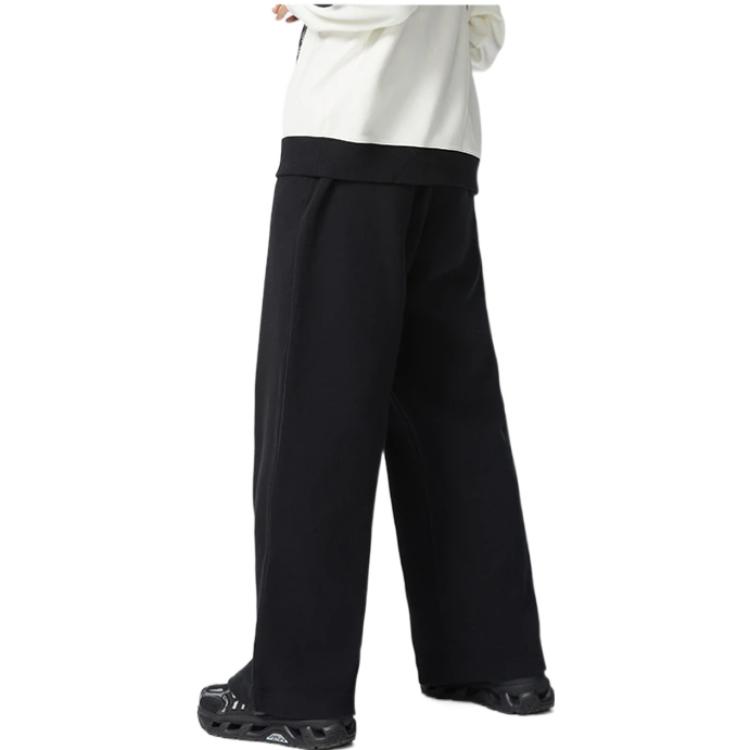 Li Ning Sports Lifestyle Series Solid Color Drawstring Elastic Waist Straight Leg Knit Sports Pants Women Bottoms Black AKLSH08-2