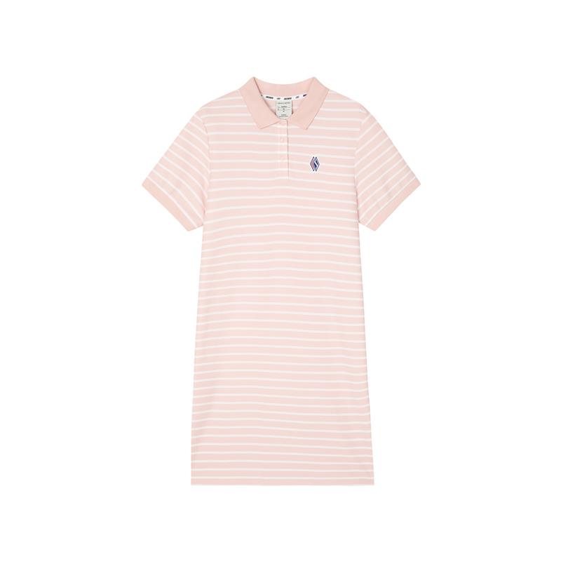 Skechers French Striped Polo Collar Short Sleeve Dress Women dresses Light-Pink White L122W147 XL