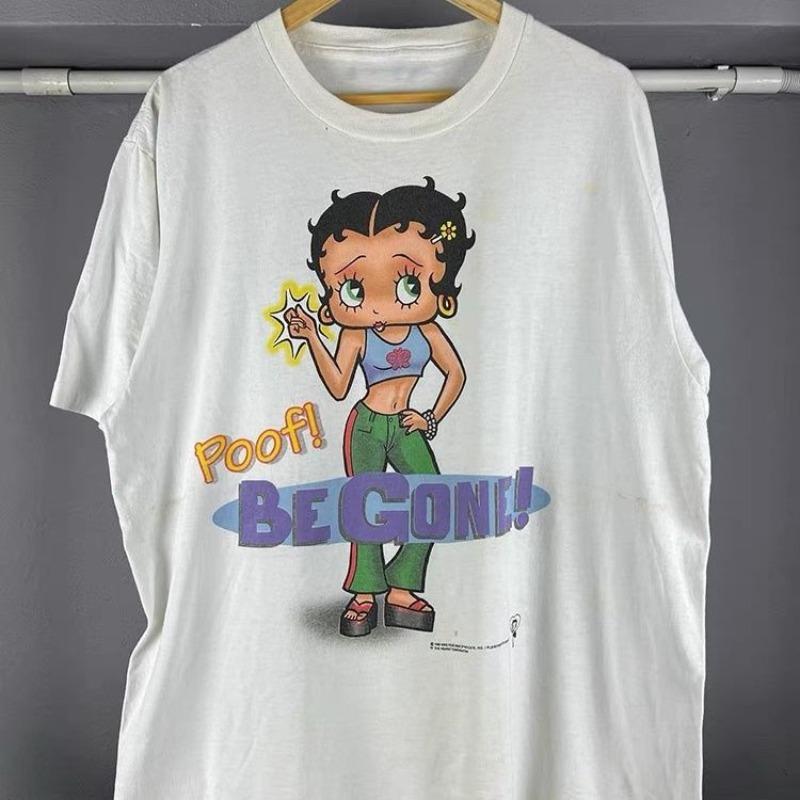 

BettyBoop Betty Doll Summer 2025 Beauty Trendy Vintage Cartoon Printed Short Sleeve Men s and Women s Cotton Crew Neck T-Shirt S