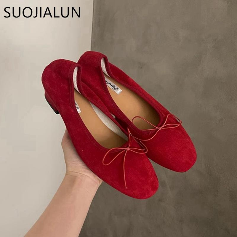 Fashion SUOJIALUN 2025 Spring Candy Color Women Flat Shoes Fashion Round Toe Shallow Slip On Ballet Shoes Square Low Heel Boat Shoes