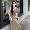 Design Niche Pleated Suspender Dress Women Temperament Waist Slimming A-line Knitted Long Children