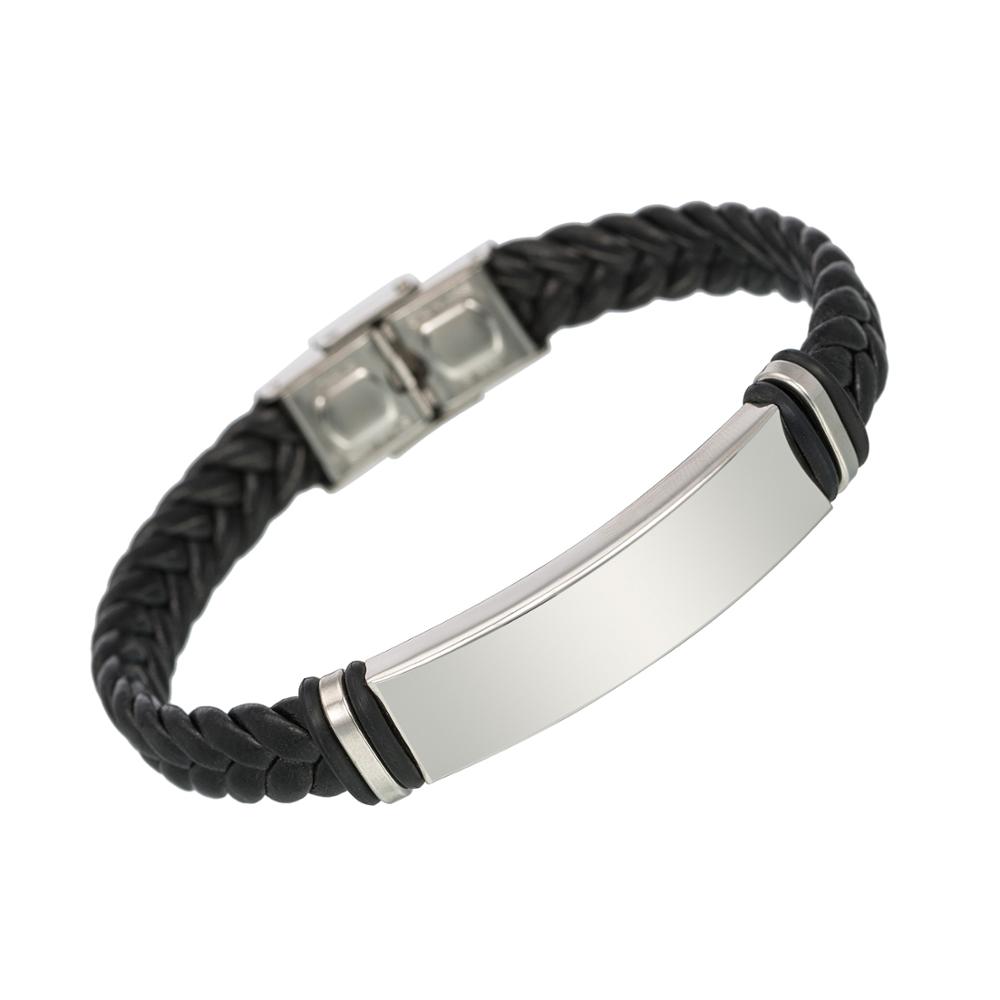 Handmade Leather Cuff Bracelet Price Personal Engraved Stainless Steel Bracelet Fast Delivery Engraved Men Jewelry 21.5cm&stainless steel engrave bracelet чёрный