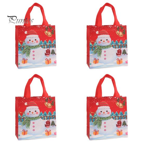 

4 шт., рождественские подарочные пакеты, многоразовые сумки с узорами Санта-Клауса и снеговика для праздничного украшения вечеринки