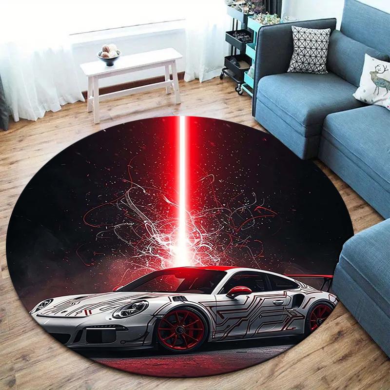 racing Round Area Rug,Carpet Rug for Living Room Bedroom Sofa Playroom Decor,Non-slip Floor Mat 80cmx80cm