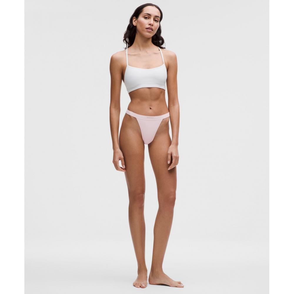 Lululemon Stretch Cotton Ribbed Logo High Rise Thong Underwear Porcelain Pink