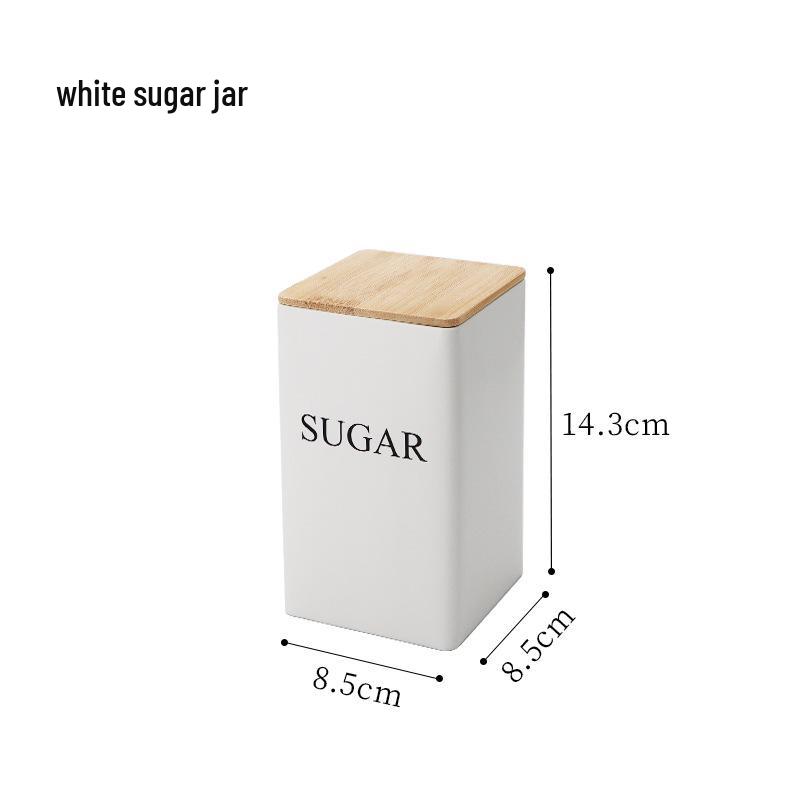 Minimalist Bamboo Lid Wrought Iron Tea Caddy & Glass Storage Jar