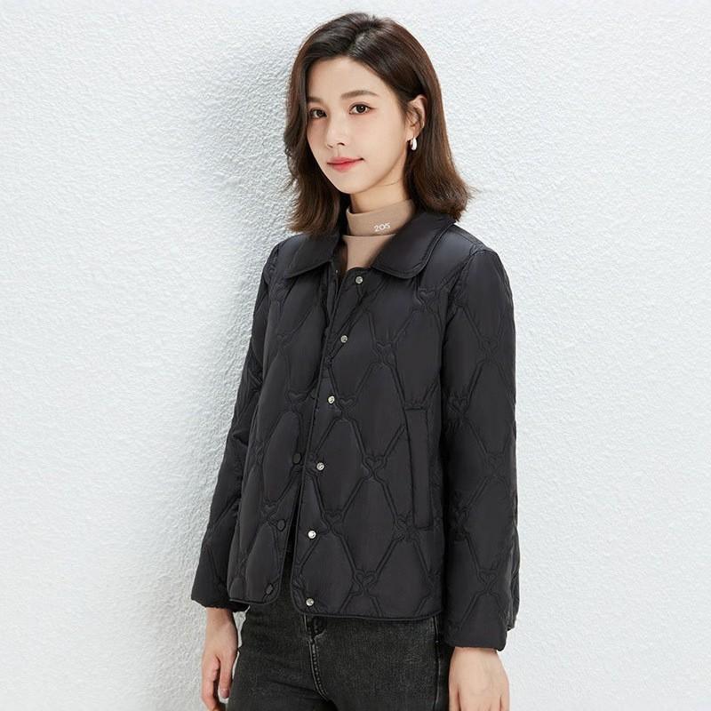 Womens Lightweight Hoodless Down Jacket Short Slim Fit Korean Style Casual Quilted Duck Coat