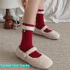 Double Layer Bow Socks Red Color Stacking Socks Trendy Mid Tube Socks  Holiday