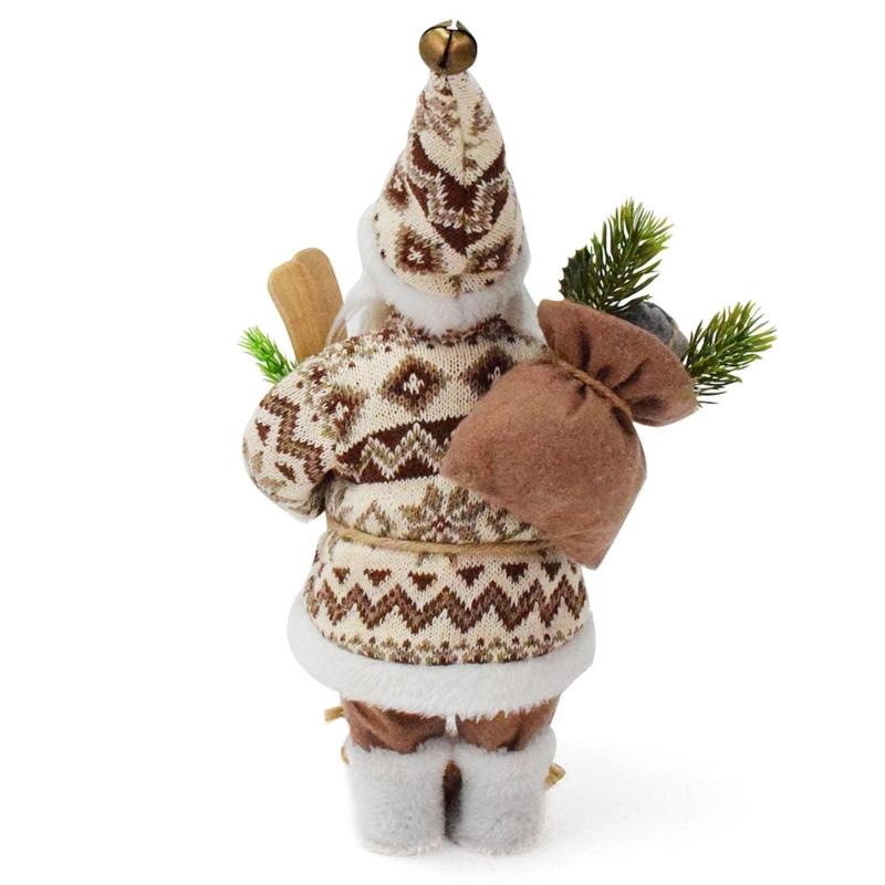 Festival Santa Statue 15" Standing Woodlands Santa Figurine Doll with Skis Ornament Christmas Desktop Decorative Gift