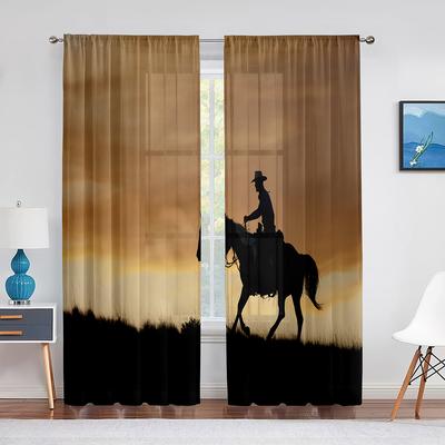 Western Cowboy Cowboy Riding Horse Sheer Voile Curtains for Living Room Bedroom Kitchen Window Chiffon Tulle Curtain Decoration