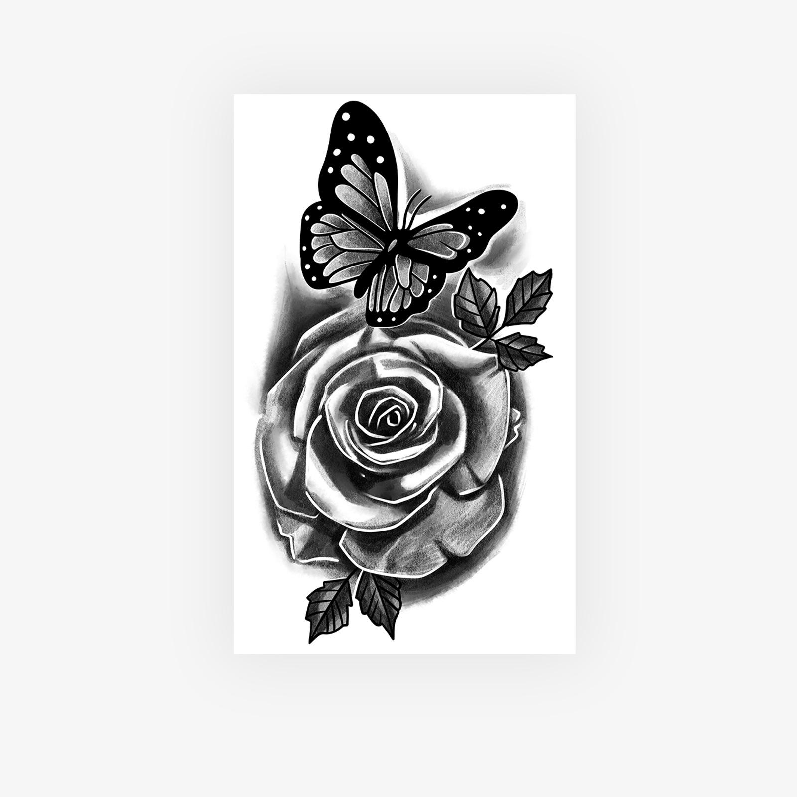 High-Value Dark Retro Domineering Butterfly Rose Arm Men S Tattoo Sticker 11*18CM