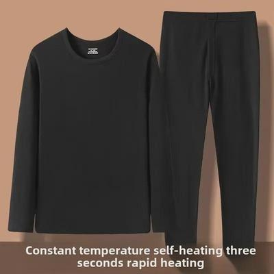 Men's Cold-Proof Thermal Underwear Set - Double-Sided German Velvet, Mid-Round Collar, Self-Heating for Autumn & Winter