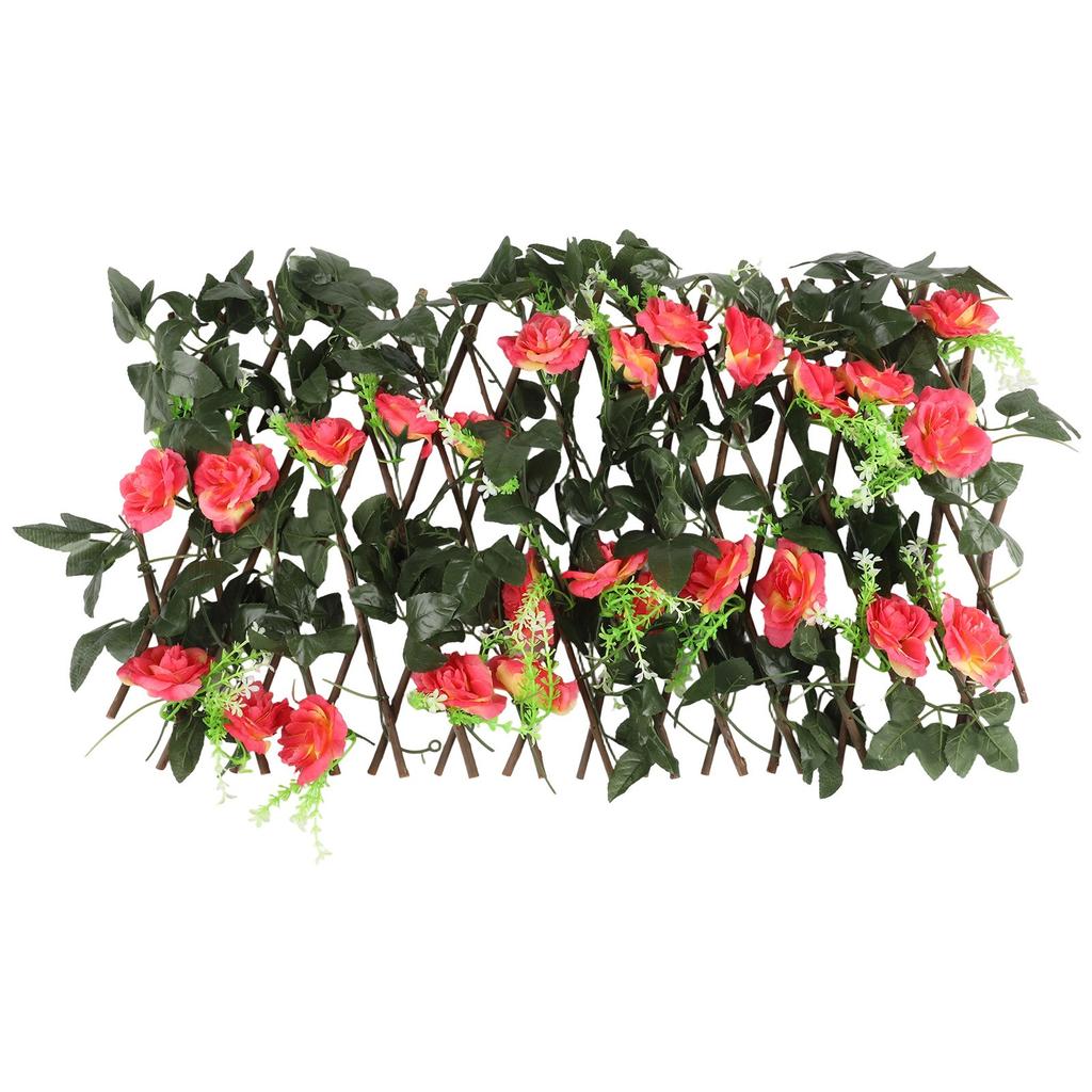 Trellis Style Wooden Fence with Artificial Flowers for Enhancing Gardens
