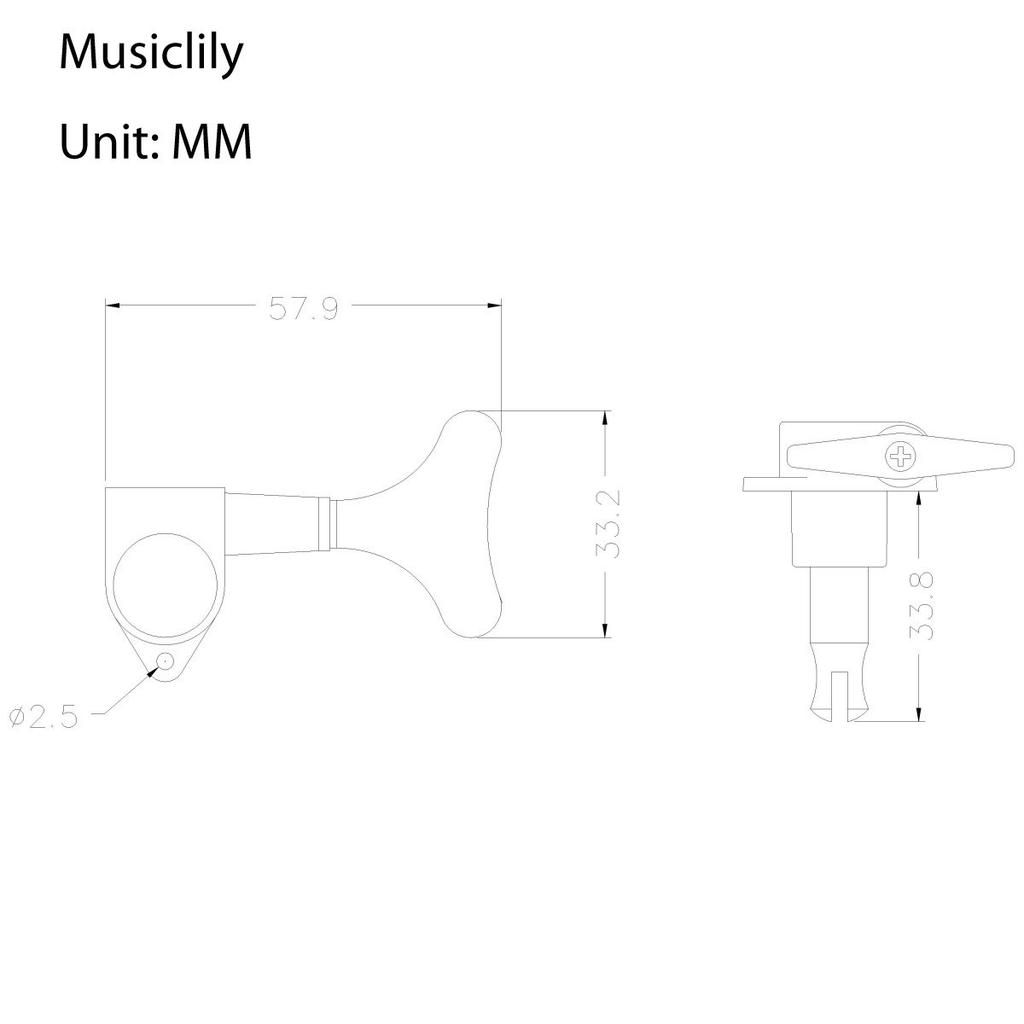 Musiclily Basic L2+R2 Bass Tuners for 4-String Ibanez-Style Electric Bass, Black