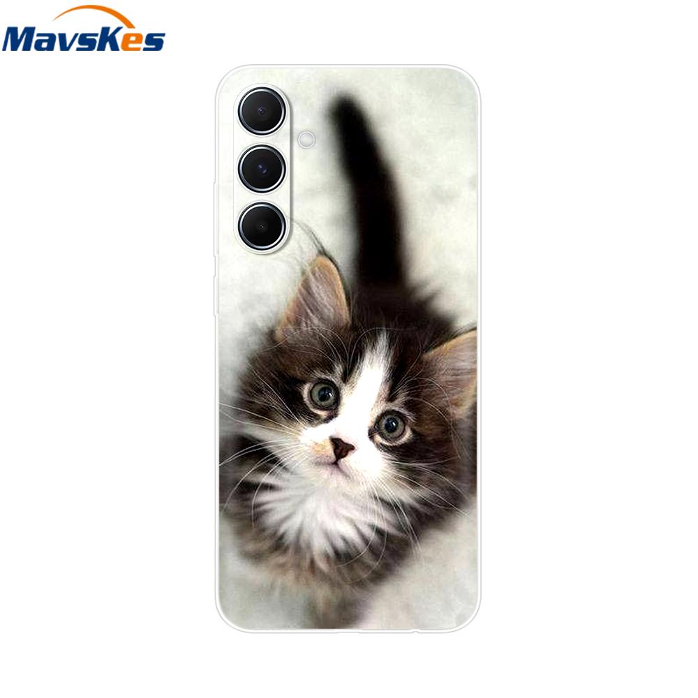 For Samsung Galaxy M35 5G Case Cute Cat Flower Painted Phone Cases For Samsung M35 Case M 35 SM-M356B Silicone Clear TPU Fundas