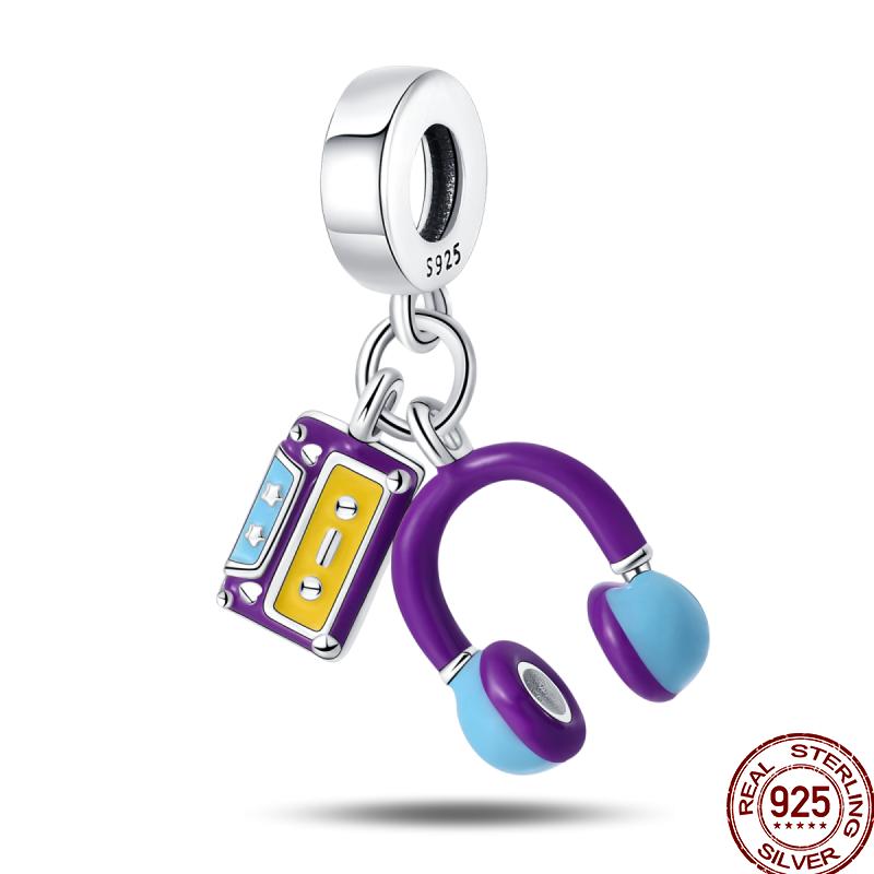 Music Series Copper Headphones Music Note Pendant Beads Suitable For 3Mm Original Bracelet Diy