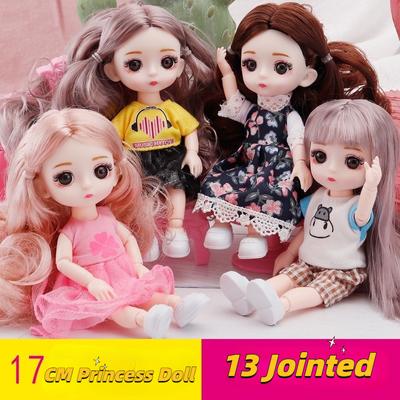 17cm mini kilnojamas 13sujungtas lėlės mergaičių žaislas 3D didelėmis akimis BJD princesė pilna apranga Suknelių kolekcija Vaikiška lėlė Dovana