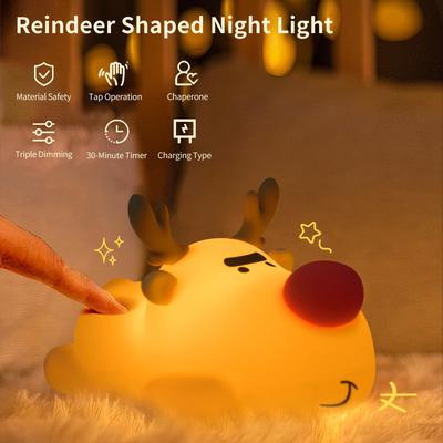 LED Rechargeable Night Light Tap To Use Dimmable Bedside Table Lamp Silicone Cute Portable Animal Light for Girls Boys Room Deco