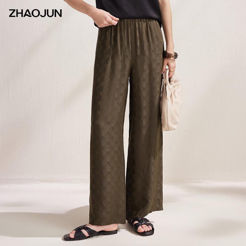 Zhao Jun Women s Jacquard Silk Blend Straight-Leg Casual Pants XL