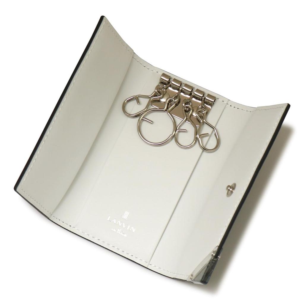 on Key Case Genuine Leather 4 Rows 513621 Aqua Leather Cowhide Clear Black [Lanvin Bleu] Men's [01]