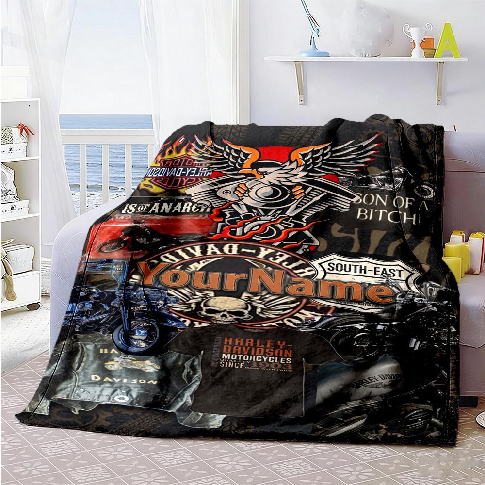 Harley-davidson Motorcycles Personalized Text Blanket Multi-purpose Personalized Blanket Warmthful Decor Suitable for Bed Picnics Home Decor Sofa