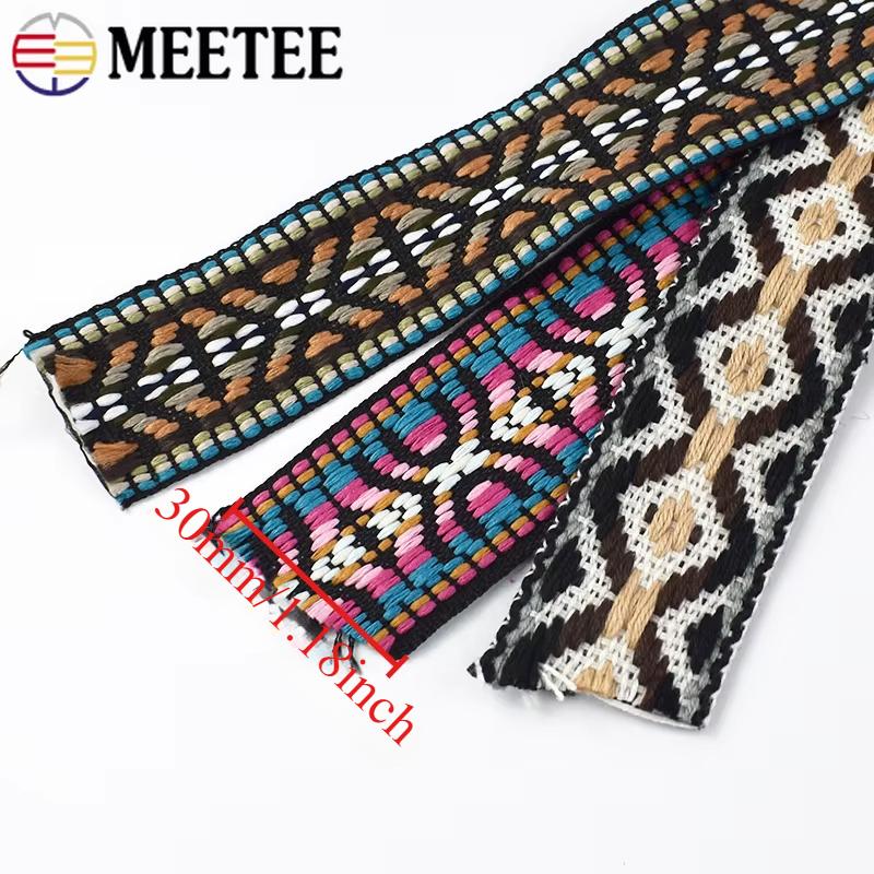 2/5/10Yards Meetee 30mm Polyester Webbing Ethnic Jacquard Ribbon Band Clothing Bags Decor Belt Fabric DIY Sewing Accessories