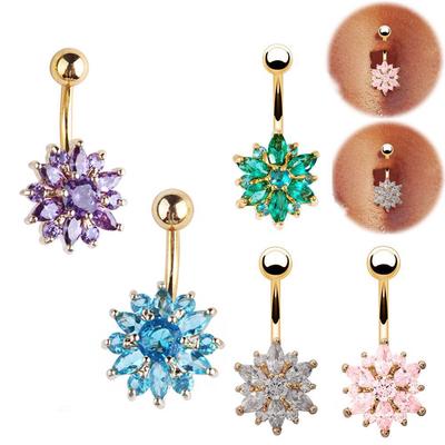 Květinové křišťálové činky křišťálové činky Prsten s knoflíkem na pupík Břicho Body Piercing šperky
