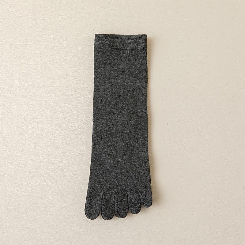 Chaussettes d'orteils en coton de couleur unie gris noir mi-mollet chaussettes pour femmes automne hiver chaud respirant chaussettes à cinq doigts