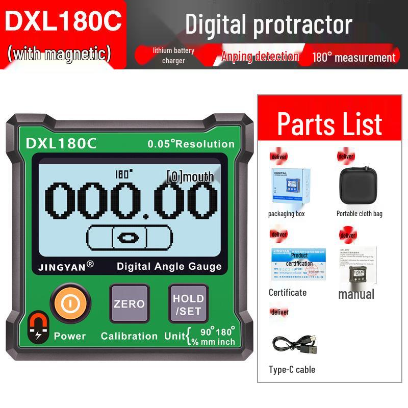 Jingyan Digital Inclinometer: High-Precision Magnetic Angle Meter with 180° Level Ruler