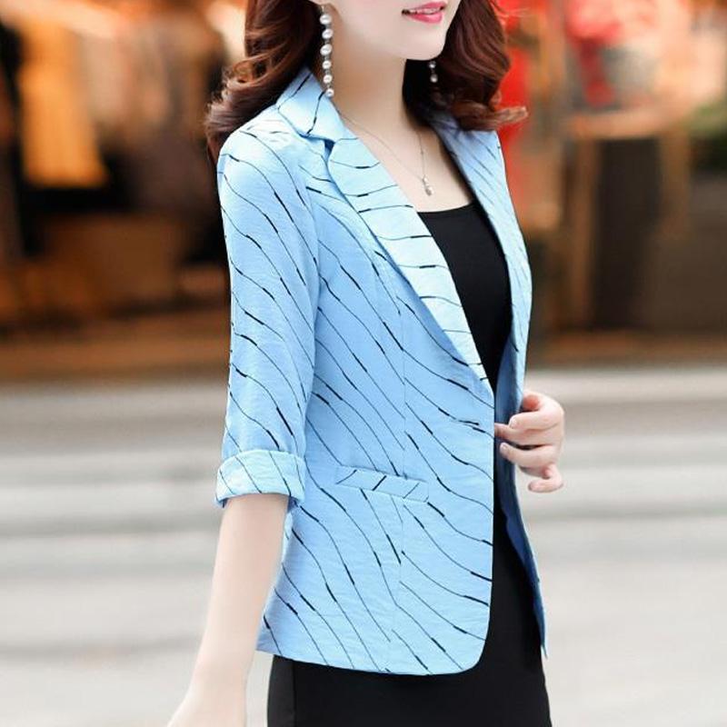 Frühlings- und Sommermode Pendeln Einfach Slim Fit Streifen aufgesetzte Tasche Vielseitiger Damenblazer