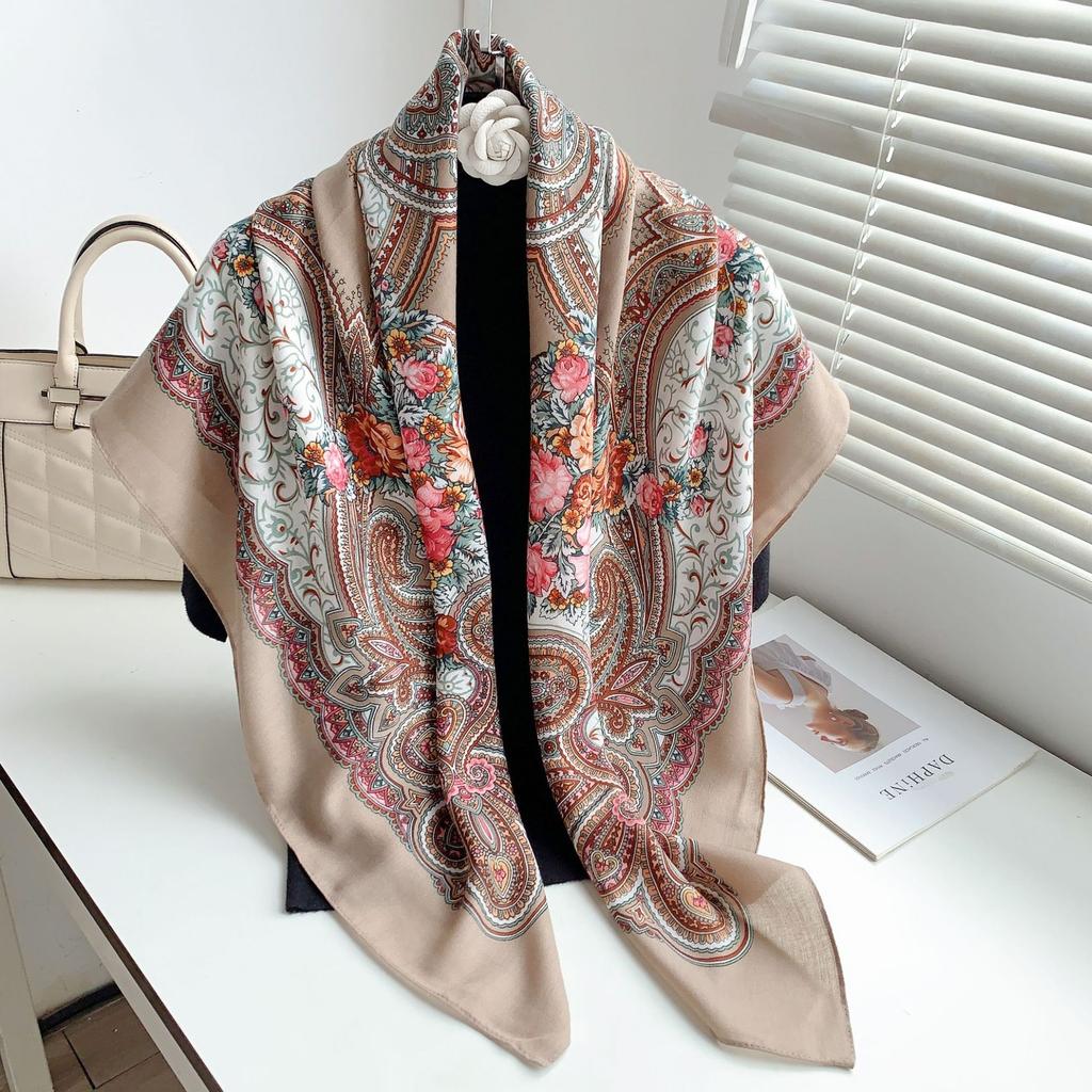 Printed square scarf new retro dual-purpose oversized scarf sunscreen Xinjiang travel versatile headscarf shawl