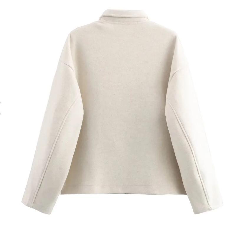 Chaqueta Corta Retro de Color Sólido para Mujer Europea y Americana con Solapa